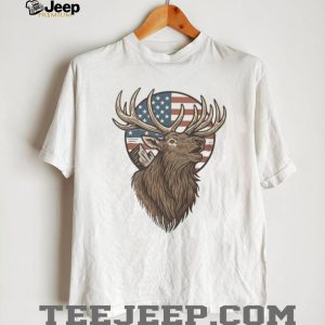 Patriotic American Flag Elk Mountain Wildlife Silhouette T Shirt