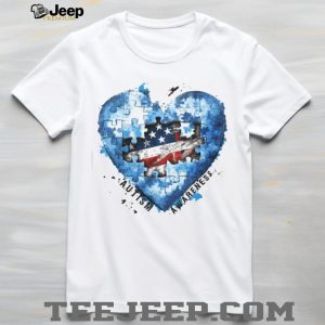 American Flag Heart Puzzle Piece Autism Awareness White T Shirt American Flag Heart Puzzle Piece Autism Awareness White T Shirt