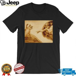 Creation of Adam Michelangelo Cat Parody Art T Shirt Creation of Adam Michelangelo Cat Parody Art T Shirt