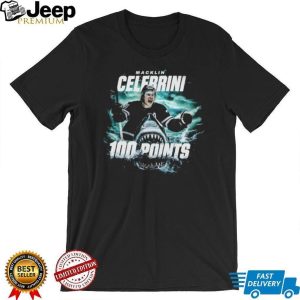 Macklin Celebrini 100 Points Hockey Shark Attack Graphic T Shirt Macklin Celebrini 100 Points Hockey Shark Attack Graphic T Shirt
