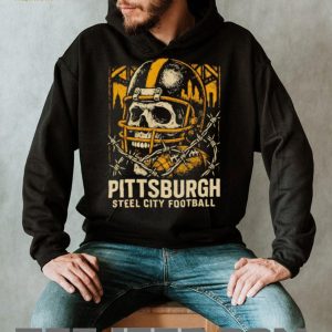 Pittsburgh Steel City Football Skull Helmet Barbed Wire Vintage Game Day T Shirt