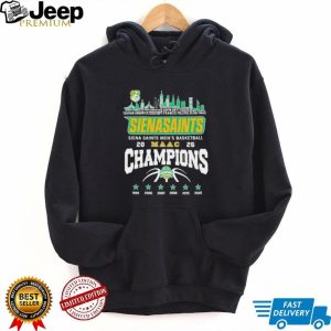 Siena Saints Men’s Basketball 2026 MAAC Champions Skyline Black T Shirt Siena Saints Men’s Basketball 2026 MAAC Champions Skyline Black T Shirt