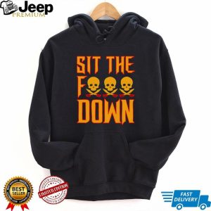 Sit The F Down Baseball Skull and Crossbones Pirate Sports Slogan Men T Shirt