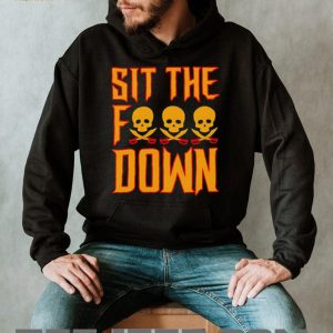Sit The F Down Baseball Skull and Crossbones Pirate Sports Slogan Men T Shirt