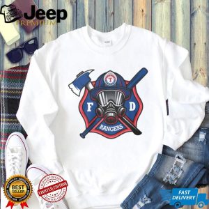 Texas Rangers Fire Department FD Logo Baseball Fans First Responders White T Shirt