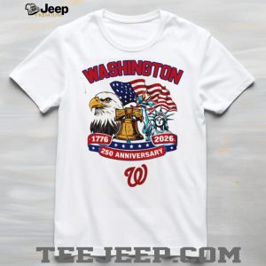 Washington Nationals 250th Anniversary 1776 2026 Custom Baseball Jersey T Shirt White Patriotic Eagle Design Washington Nationals 250th Anniversary 1776 2026 Custom Baseball Jersey T Shirt White Patriotic Eagle Design