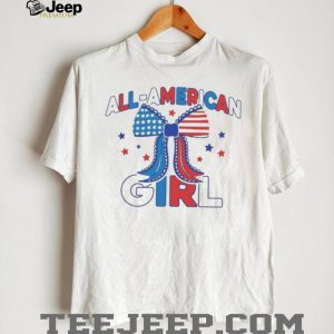 All American Girl Patriotic USA Flag Bow Stars T Shirt