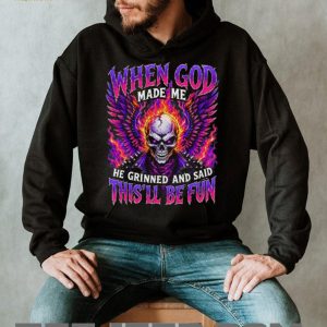 Angel Wing Flaming Skull God Made Me Grinned Fun Graphic T Shirt