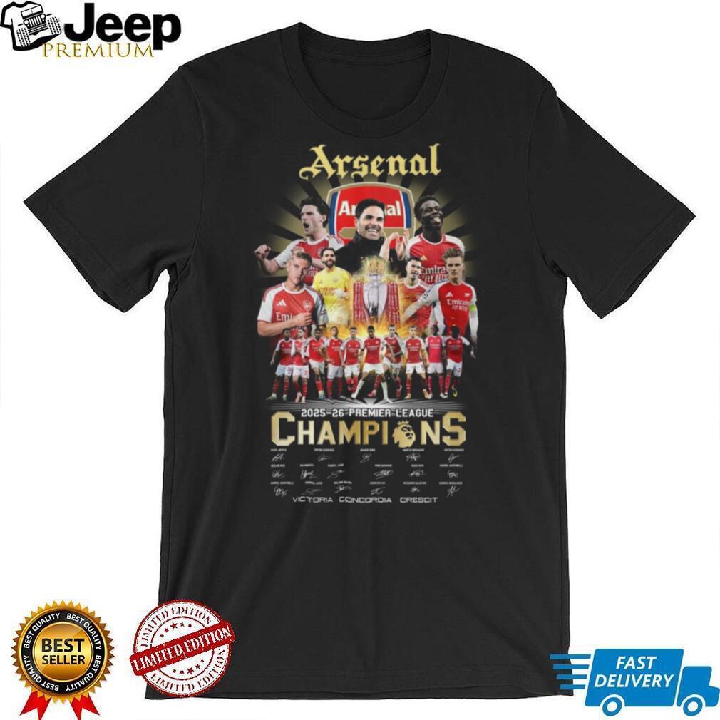 Arsenal 2025 26 Premier League Champions Signature T Shirt Arsenal 2025 26 Premier League Champions Signature T Shirt