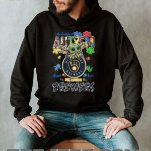 Baby Yoda Grogu Holding Milwaukee Brewers Logo Autism Awareness Colorful Puzzle T Shirt