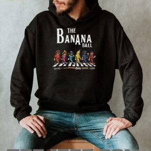 Banana Ball Mascot Characters Walking Abbey Road Style Baseball Teams Black T Shirt