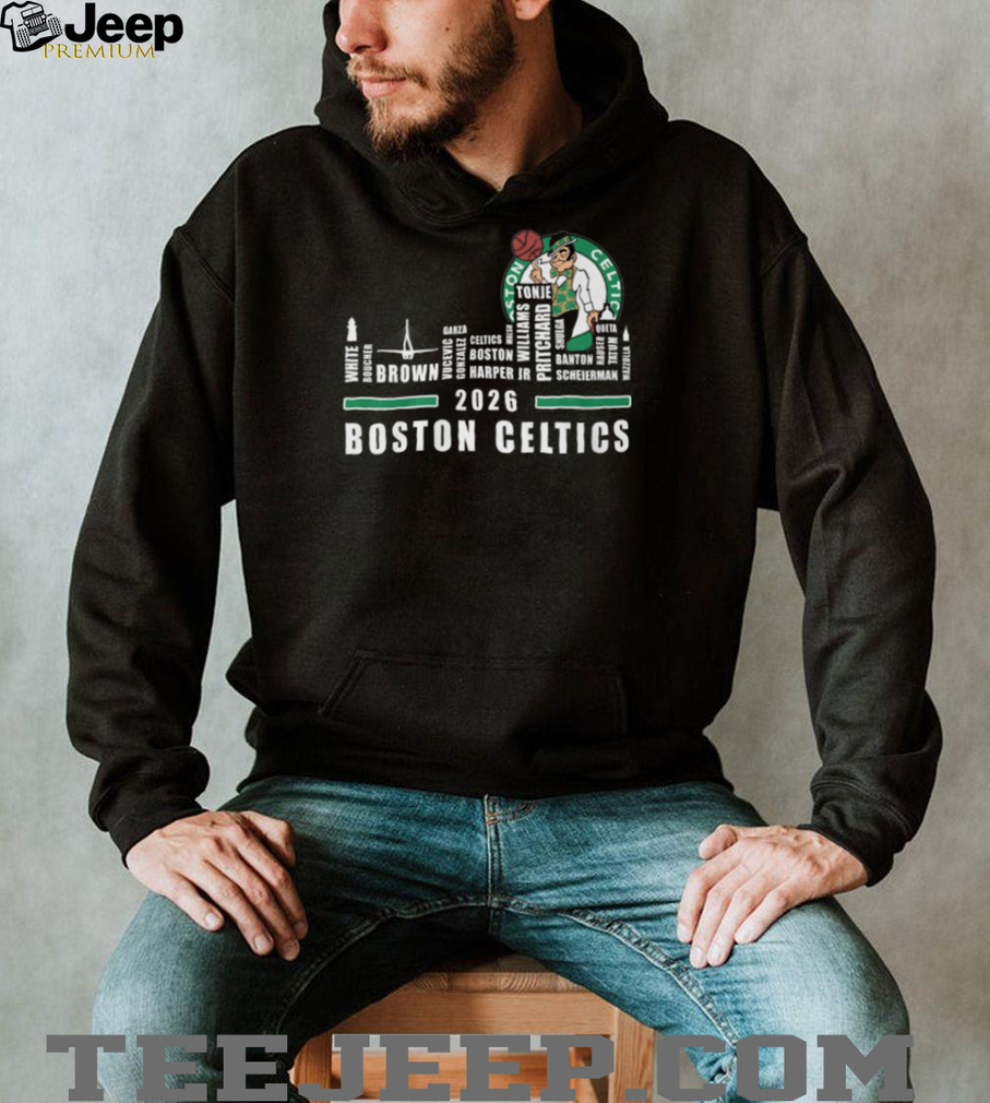 Boston Celtics 2026 Roster Player Names Green White Basketball City Skyline T Shirt Boston Celtics 2026 Roster Player Names Green White Basketball City Skyline T Shirt