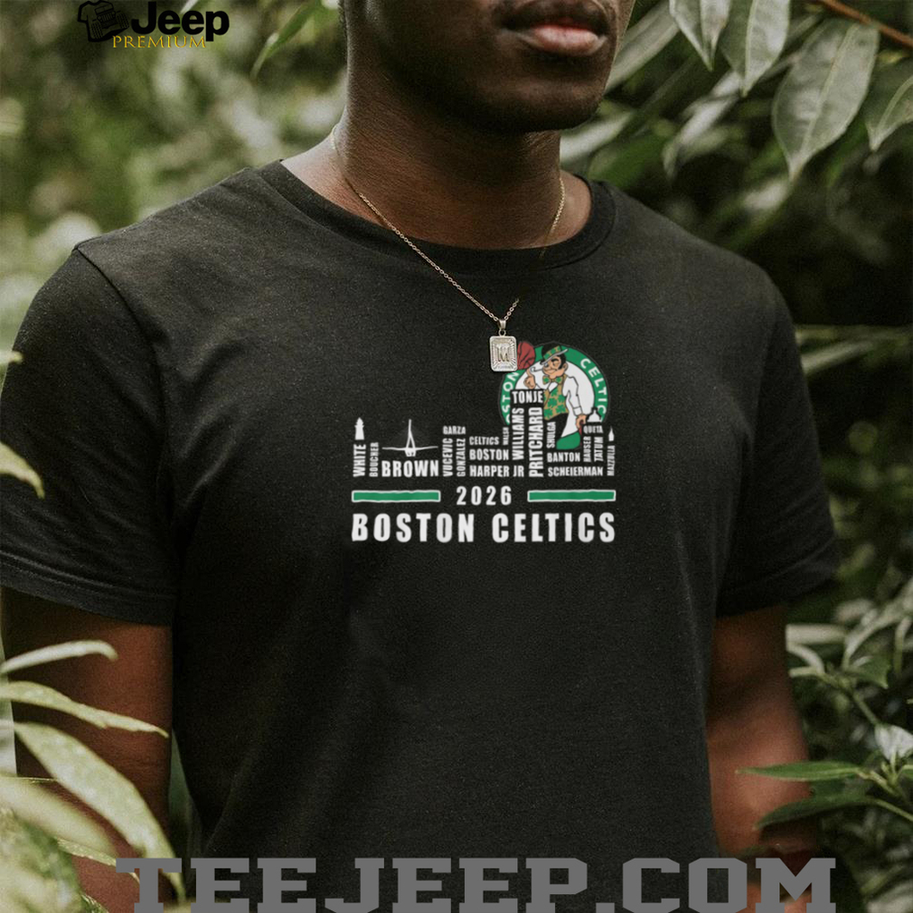 Boston Celtics 2026 Roster Player Names Green White Basketball City Skyline T Shirt Boston Celtics 2026 Roster Player Names Green White Basketball City Skyline T Shirt