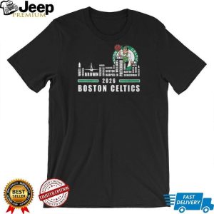 Boston Celtics 2026 Roster Player Names Green White Basketball City Skyline T Shirt