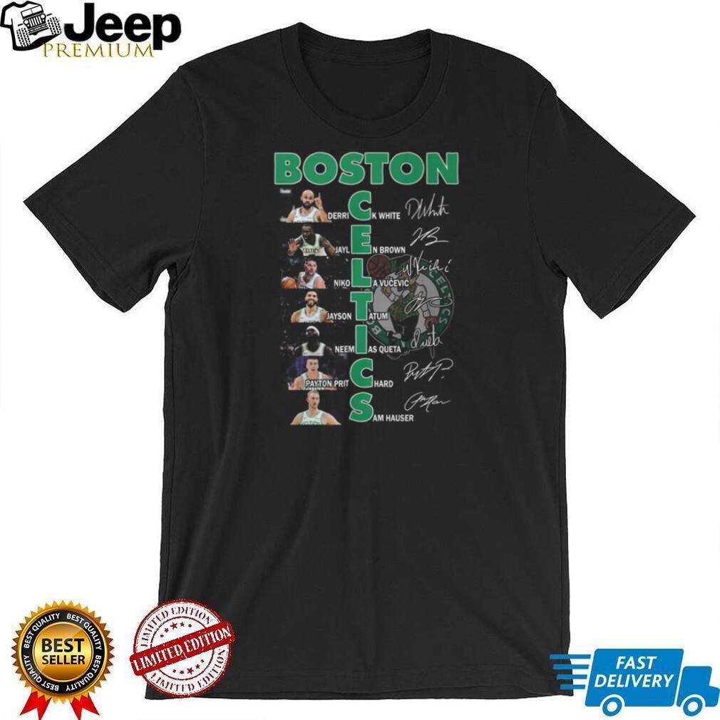 Boston Celtics NBA Basketball Players White Brown Tatum Signatures Vertical Team Name T Shirt Boston Celtics NBA Basketball Players White Brown Tatum Signatures Vertical Team Name T Shirt