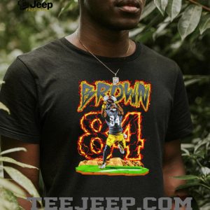 Brown 84 Football Player Flame Sports T Shirt