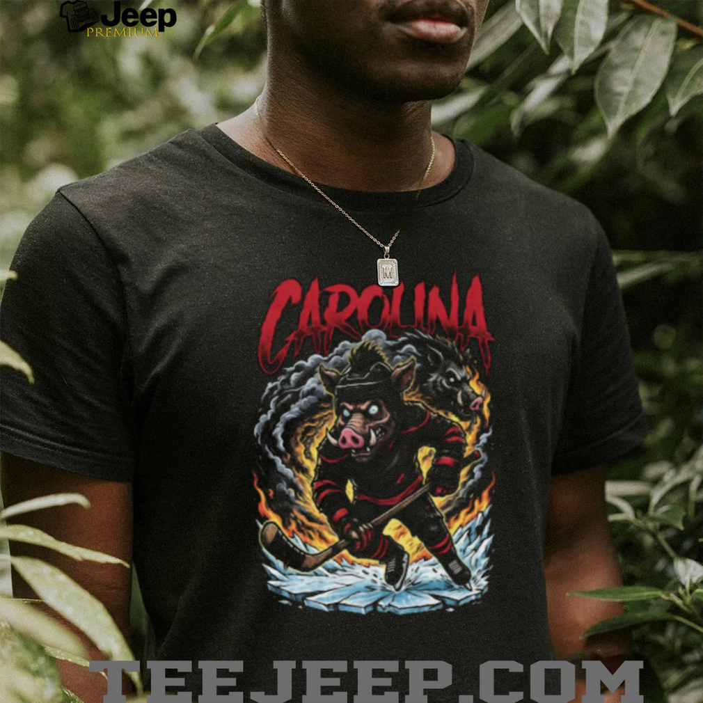 Carolina Hockey Wild Boar Mascot Fire Smoke Graphic T Shirt Carolina Hockey Wild Boar Mascot Fire Smoke Graphic T Shirt