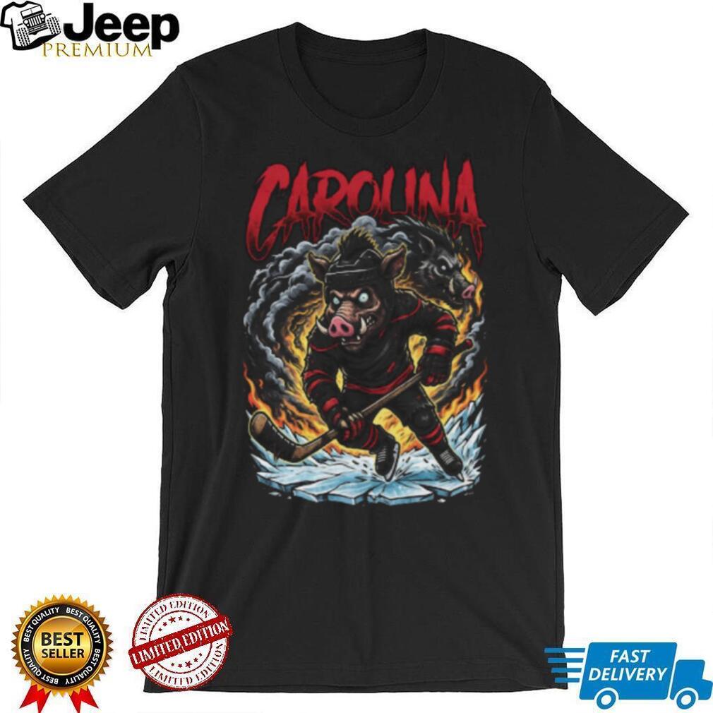 Carolina Hockey Wild Boar Mascot Fire Smoke Graphic T Shirt Carolina Hockey Wild Boar Mascot Fire Smoke Graphic T Shirt