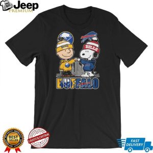 Charlie Brown And Snoopy Fist Bump Buffalo Sabres And Bills City T Shirt