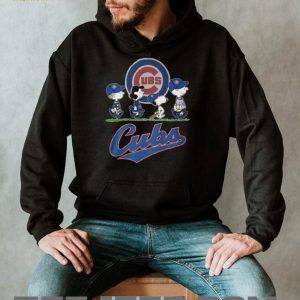 Chicago Cubs Peanuts Characters Charlie Brown Snoopy Walking Under Blue Logo T Shirt