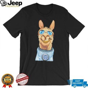 Cool Llama Sunglasses Astronaut Space Graphic Black Streetwear T Shirt