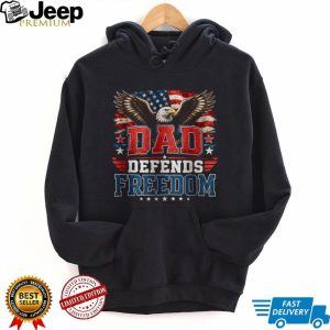 Dad Defends Freedom T Shirt Patriotic American Eagle Flag Veteran T Shirt