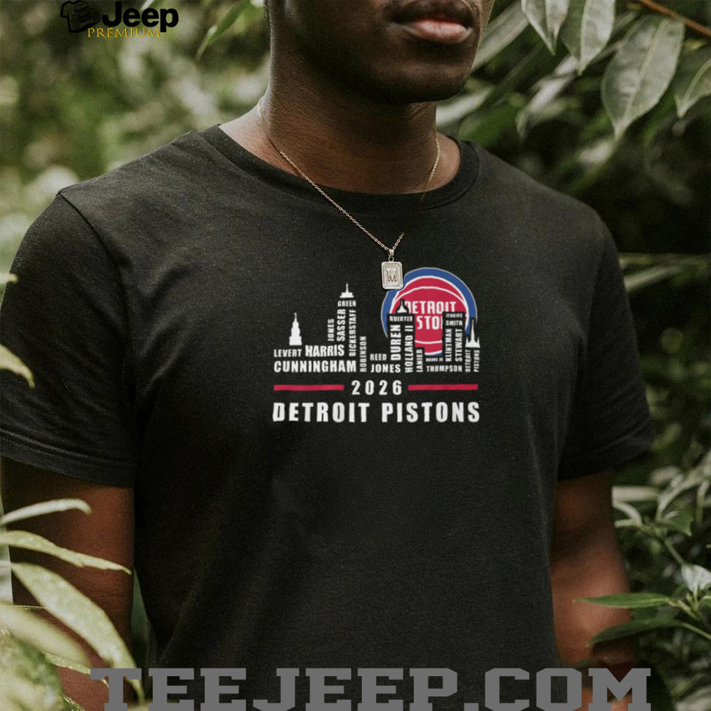 Detroit Pistons 2026 Basketball Team Players Names Skyline Logo Red Blue T Shirt Detroit Pistons 2026 Basketball Team Players Names Skyline Logo Red Blue T Shirt