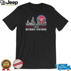 Detroit Pistons 2026 Basketball Team Players Names Skyline Logo Red Blue T Shirt