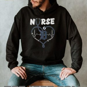 Detroit Tigers Nurse Work Of Heart Stethoscope Heartbeat Blue Logo T Shirt