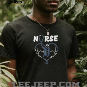 Detroit Tigers Nurse Work Of Heart Stethoscope Heartbeat Blue Logo T Shirt