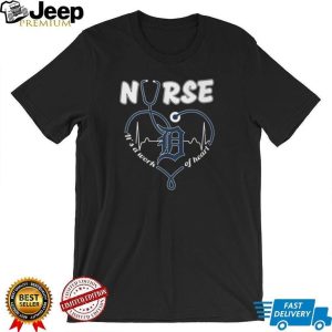 Detroit Tigers Nurse Work Of Heart Stethoscope Heartbeat Blue Logo T Shirt