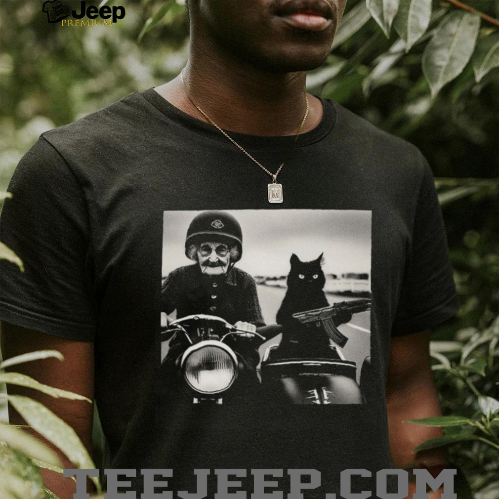 Gangster Grandma and Cat with Rifle Sidecar Vintage T Shirt Gangster Grandma and Cat with Rifle Sidecar Vintage T Shirt