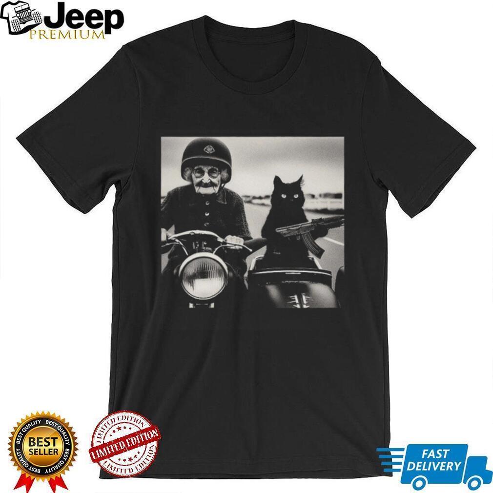 Gangster Grandma and Cat with Rifle Sidecar Vintage T Shirt Gangster Grandma and Cat with Rifle Sidecar Vintage T Shirt