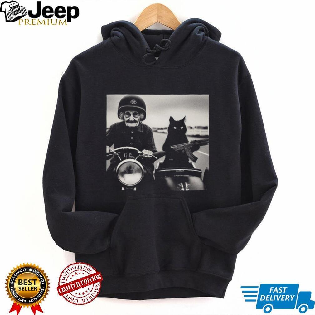 Gangster Grandma and Cat with Rifle Sidecar Vintage T Shirt Gangster Grandma and Cat with Rifle Sidecar Vintage T Shirt