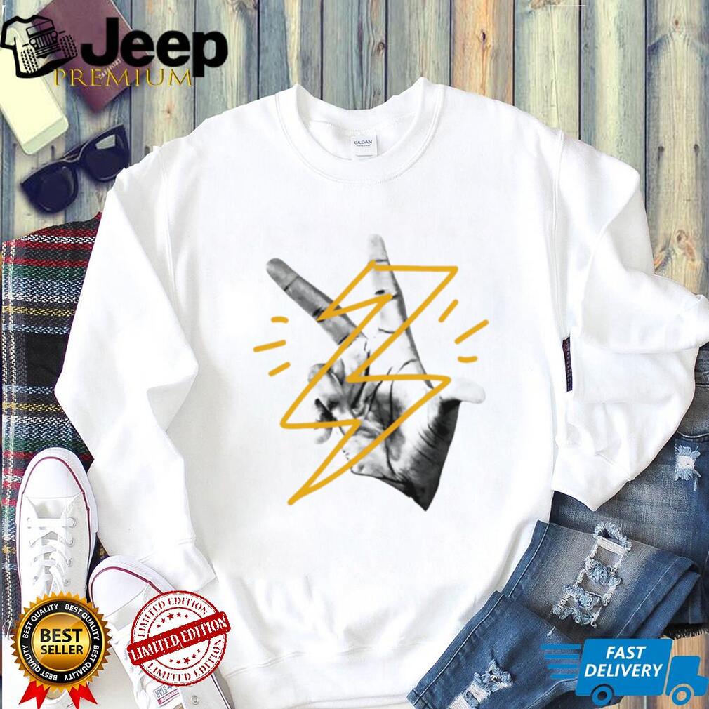 Hand Sign Lightning Bolt Abstract Graphic Minimalist T Shirt Hand Sign Lightning Bolt Abstract Graphic Minimalist T Shirt
