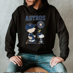 Houston Astros MLB Charlie Brown Snoopy Woodstock Baseball Fan Black T Shirt