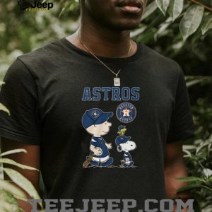 Houston Astros MLB Charlie Brown Snoopy Woodstock Baseball Fan Black T Shirt