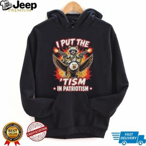 I Put The Tism In Patriotism Raccoon Riding Eagle Gun T Shirt