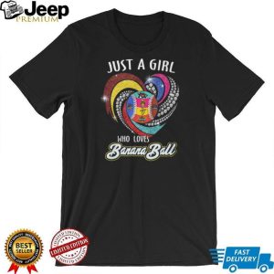 Just A Girl Who Loves Banana Ball Sparkle Heart Baseball Mascots Black T Shirt