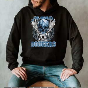 Los Angeles Dodgers Blue Skull With White Wings And Silver Chains T Shirt