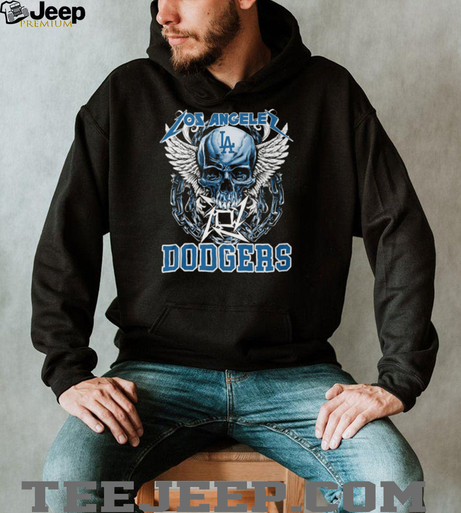 Los Angeles Dodgers Blue Skull With White Wings And Silver Chains T Shirt Los Angeles Dodgers Blue Skull With White Wings And Silver Chains T Shirt