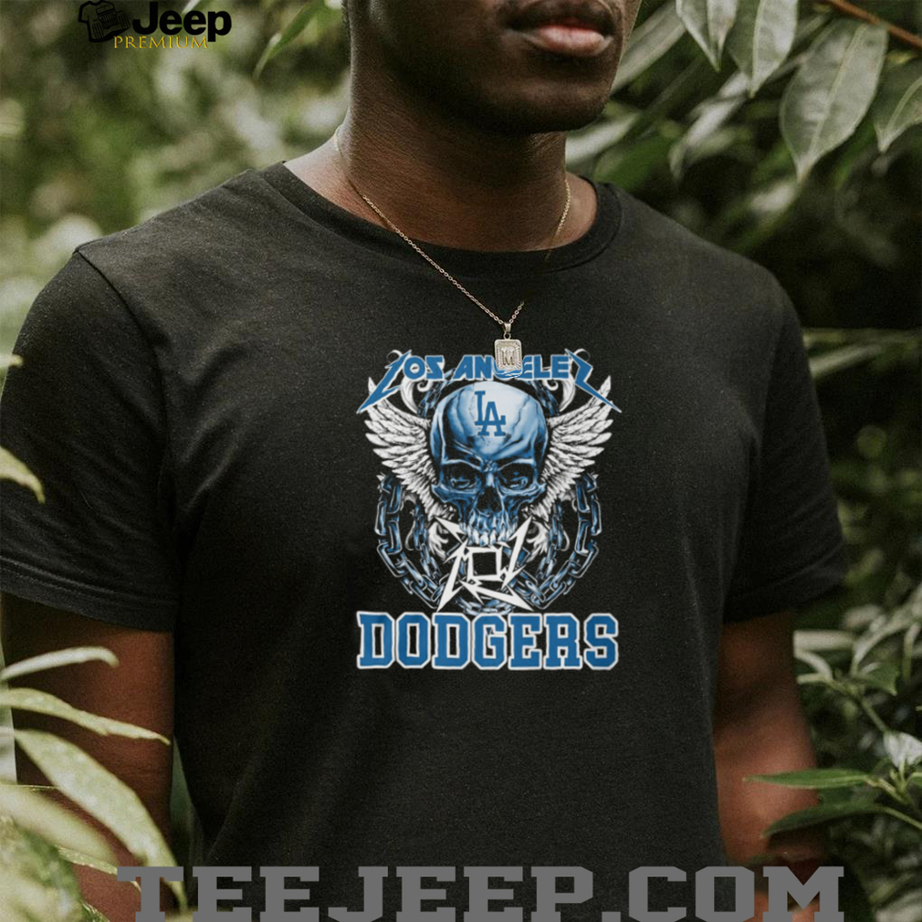 Los Angeles Dodgers Blue Skull With White Wings And Silver Chains T Shirt Los Angeles Dodgers Blue Skull With White Wings And Silver Chains T Shirt