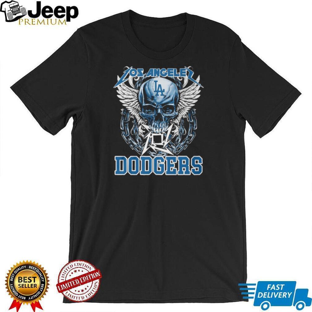 Los Angeles Dodgers Blue Skull With White Wings And Silver Chains T Shirt Los Angeles Dodgers Blue Skull With White Wings And Silver Chains T Shirt