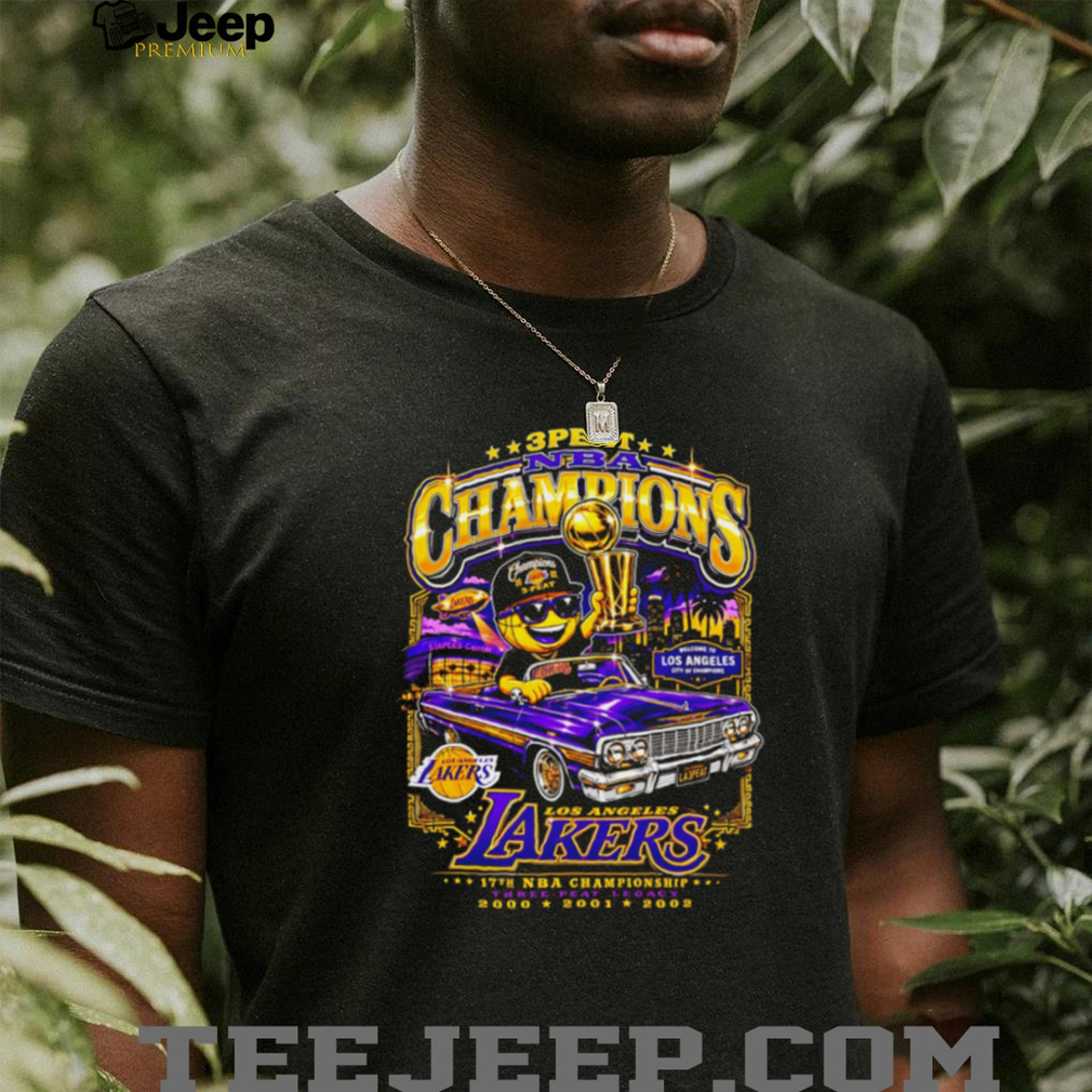 Los Angeles Lakers 3 Peat NBA Champions Car T Shirt Los Angeles Lakers 3 Peat NBA Champions Car T Shirt