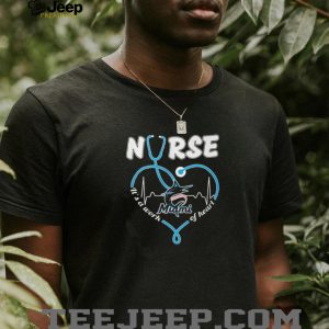 Miami Marlins Blue Baseball Logo Stethoscope Heart Nurse Work Of Heart T Shirt