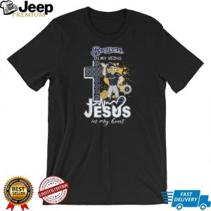 Milwaukee Brewers Bernie Brewer Mascot Cross Heartbeat Jesus In My Heart Fan T Shirt