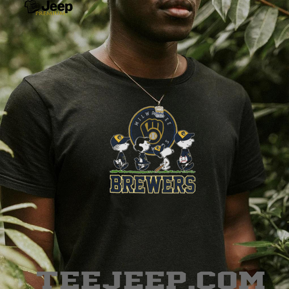Milwaukee Brewers Peanuts Snoopy Charlie Brown Lucy Walking Baseball Black Sweatshirt T Shirt Milwaukee Brewers Peanuts Snoopy Charlie Brown Lucy Walking Baseball Black Sweatshirt T Shirt