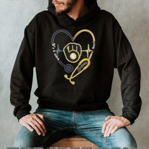 Milwaukee Brewers Yellow Glove Logo Stethoscope Heart Nurse Work Of Heart T Shirt