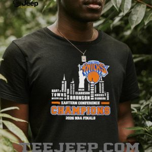 New York Knicks 2026 NBA Finals Eastern Conference Champions player names city skyline shirt
