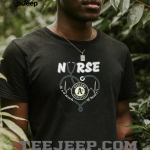 Oakland Athletics Nurse Heart Stethoscope Green Gold Logo It’s A Work Heart T Shirt